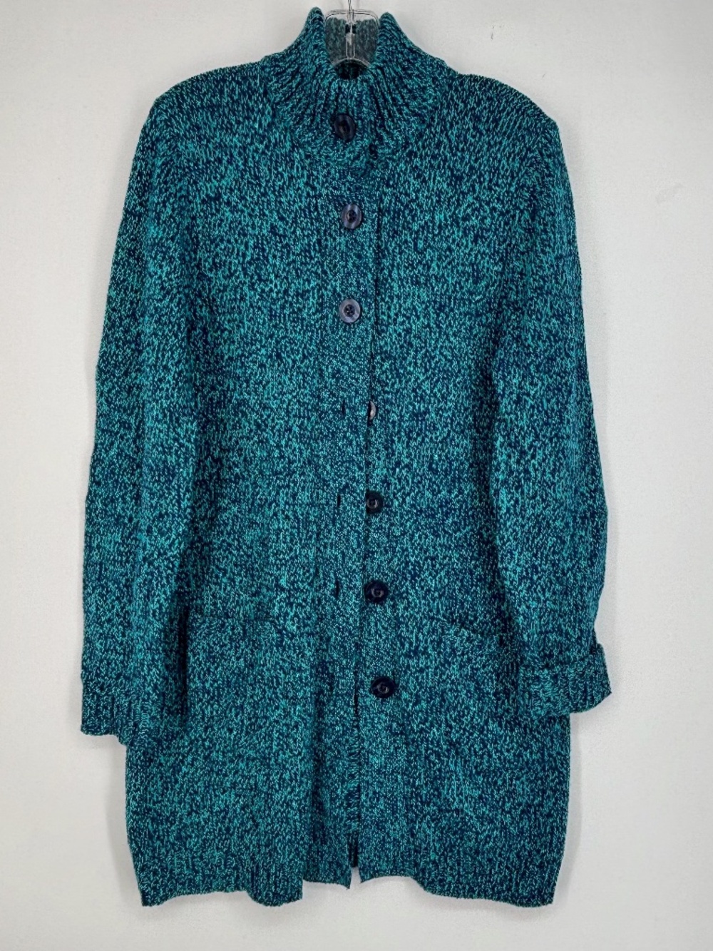 Anthony Richards Womens Medium Button Front Cardigan Sweater Coat Navy Turquoise